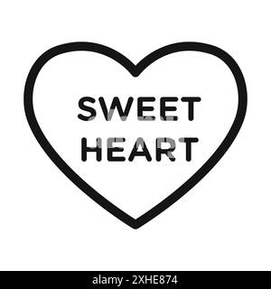 Sweet heart icon Vector symbol or sign set collection in black and white outline Stock Vector