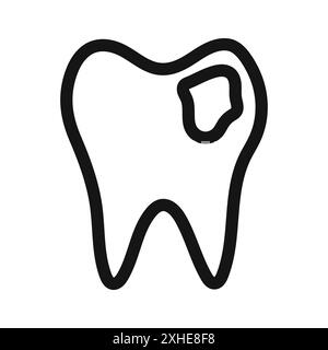 Tooth with caries icon Vector symbol or sign set collection in black and white outline Stock Vector