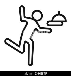 waiter falling icon Vector symbol or sign set collection in black and white outline Stock Vector