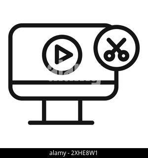 video Editor icon Vector symbol or sign set collection in black and white outline Stock Vector