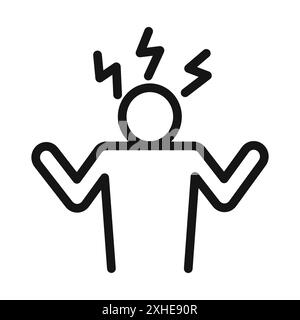 Angry person icon Vector symbol or sign set collection in black and white outline Stock Vector