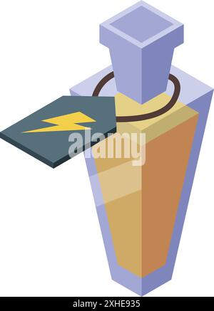 Magic potion in a glass bottle with a lightning bolt tag, representing energy and power Stock Vector