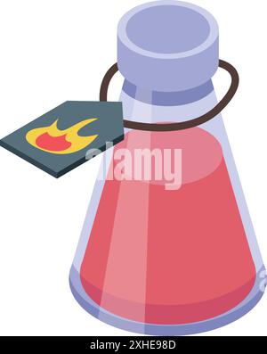 Alchemist is preparing a red potion with a fire symbol in a retort Stock Vector