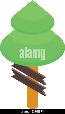 Green coniferous tree growing near wooden signpost with empty boards for your text or advertising on white background Stock Vector
