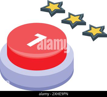 Red button with number one getting three gold stars, concept of the best choice Stock Vector