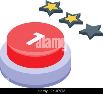 Red button showing number one with stars getting one star review Stock Vector