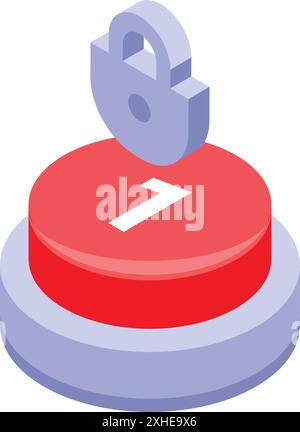 Image showing the concept of two factor authentication with a padlock and a button to press Stock Vector