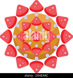 Red mushrooms with white dots are growing in a perfect circle on a yellow background Stock Vector