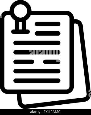 Line icon of paper sheets attached by a push pin, representing the concept of document management Stock Vector