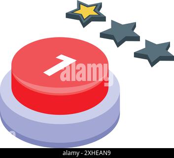 Red button with number one receiving a five stars rating, for customer satisfaction surveys and marketing campaigns Stock Vector