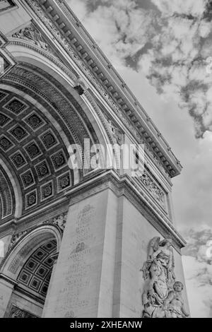 arc de triomphe view from underneath in black and white. Stock Photo