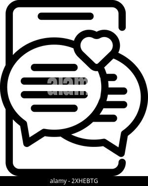 Smartphone is displaying two chat bubbles, symbolizing a conversation between two people falling in love Stock Vector