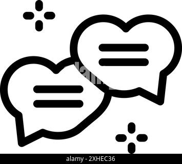Two heart shaped speech bubbles are exchanging romantic messages, symbolizing love and affection Stock Vector
