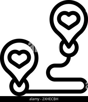 Line is connecting two heart pins, symbolizing a love journey Stock Vector