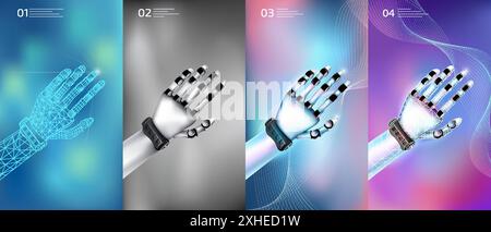 Robot hands digital models on a bright abstract background. Stock Vector