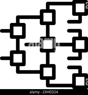 Black and white icon of a complex algorithm scheme with squares representing data being processed Stock Vector