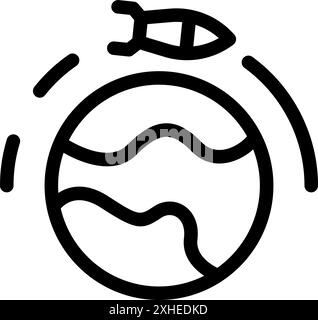 Rocket flying around planet earth orbiting in space Stock Vector