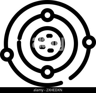 Bold line icon representing a solar system with planets orbiting around the sun Stock Vector