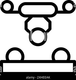 Icon of an industrial robot arm performing a pick and place operation on a factory production line Stock Vector