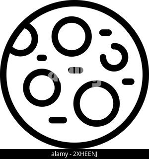 Minimalistic black and white line art icon logo of the moon with craters Stock Vector