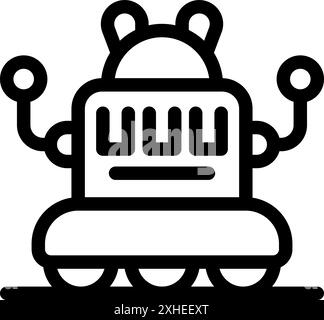 Line icon of a robot moving on wheels with antenna on its head Stock Vector