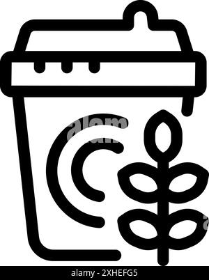 Simple black and white icon of a coffee cup with a coffee bean logo representing a coffee break Stock Vector