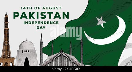 pakistan independence day horizontal banner illustration Stock Vector