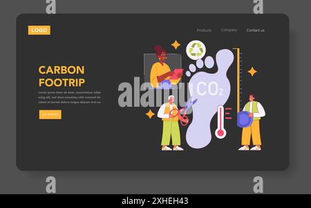 Carbon Footprint concept. Digital illustration of individuals reducing CO2 emissions with sustainable actions. Vector illustration. Stock Vector