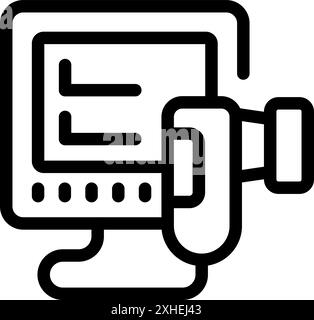Line art icon of a video conference call being made on a desktop computer Stock Vector