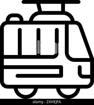 Black outline icon representing a trolleybus, an electric bus that draws power from overhead wires Stock Vector