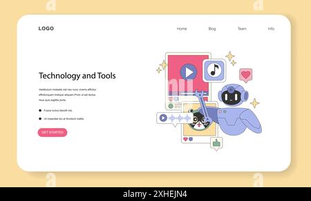 Social Influencers concept. A dynamic illustration depicting digital content creation tools and social media engagement. Vector illustration. Stock Vector