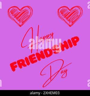 Happy Friendship Day. International Event with heart shape. Lettering style. Holiday concept. Friendship concept. Template for background, Web banner Stock Vector