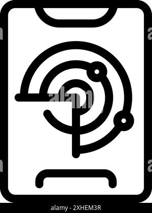 Smartphone is displaying a radar detecting a signal from a satellite orbiting in space Stock Vector