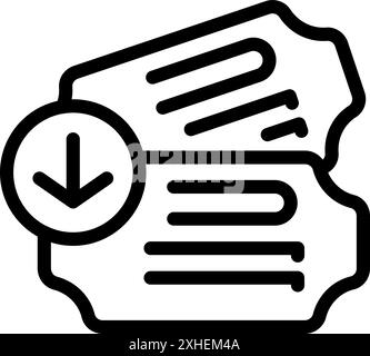 This icon represents the process of downloading tickets, ideal for websites and apps related to travel and entertainment Stock Vector