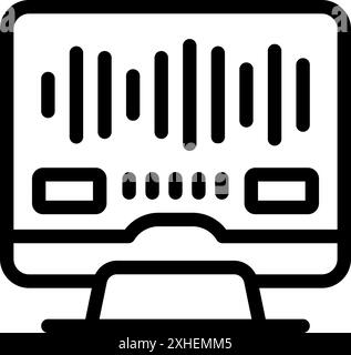 Audio editing software interface is displayed on a computer monitor, showcasing sound waves and playback controls Stock Vector