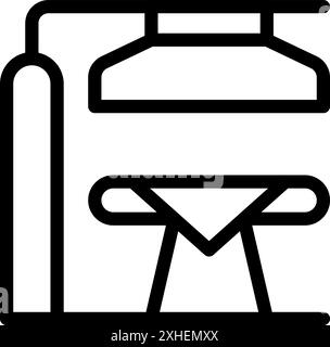 Line icon of an ironing board with ironing press and boiler, representing professional ironing service Stock Vector