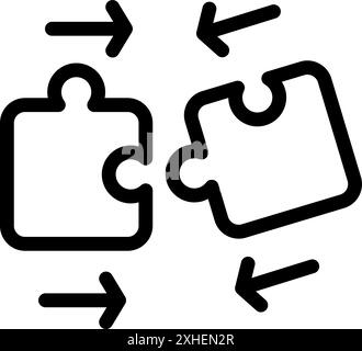 Two puzzle pieces are connecting while arrows point in different directions, symbolizing the complexity of problem solving Stock Vector