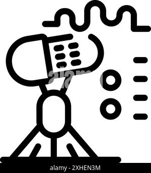 Studio microphone is recording audio for a podcast, with sound waves emanating from it Stock Vector