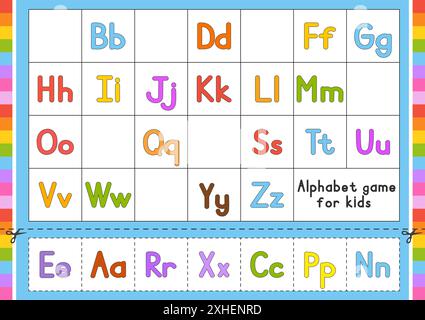 English alphabet. Vector set. Bright color style. Cartoon ABC. Funny hand drawn font. Lowercase and uppercase letters Stock Vector