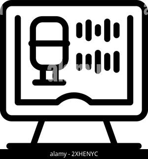 Audio track and microphone symbol displayed on a computer screen, representing audio editing software Stock Vector