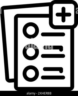 Simple icon of a hand holding a pen about to check a box on a clipboard checklist Stock Vector