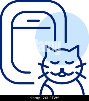 Airplane window and cat. Pet-friendly airlines. Flying with pets. Pixel perfect, editable stroke vector icon Stock Vector