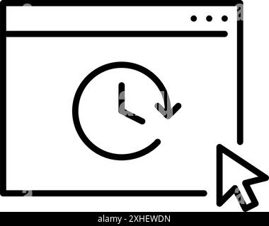 Web page, clock and mouse click. Timed access, live updates, timer and online schedule. Pixel perfect, editable stroke vector icon Stock Vector