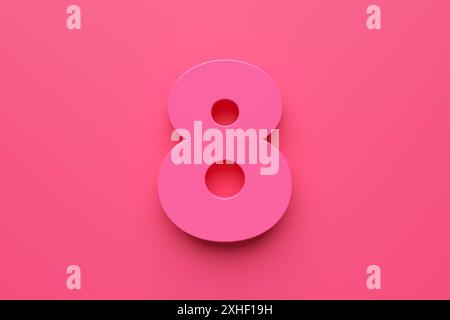 Pink number eight on a pink background. 3d render. Stock Photo