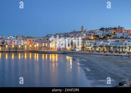 The old town of Vieste on the Gargano in Puglia, Italy, at dusk Stock Photo