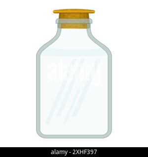 Glass jar with cork. Transparent clear bottle with stopper.Container for dry bulk products.Kitchen food storage jar.Empty pot.Blank vessel for potions Stock Vector