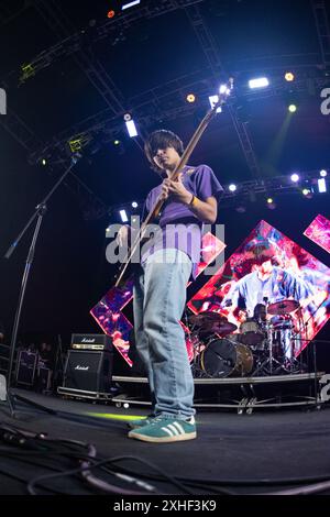 Sao Paulo, Brazil. 13th July, 2024. SÃO PAULO, BRAZIL - JULY 13: Tye Trujillo of Suicidal Tendencies performs on stage during the Esquenta Rock Fun Festival 2024 at Centro Esportivo Tietê on July 13, 2024, in Sao Paulo/SP, Brazil. (Photo by Leandro Bernardes/PxImages) Credit: Px Images/Alamy Live News Stock Photo