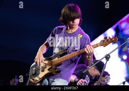 July 13, 2024, Sao Paulo, SÃ£O Paulo, Brazil, Brazil: Tye Trujillo of Suicidal Tendencies performs on stage during the Esquenta Rock Fun Festival 2024 at Centro Esportivo TietÃª on July 13, 2024, in Sao Paulo/SP, Brazil. (Photo by Leandro Bernardes/PxImages) (Credit Image: © Leandro Bernardes/PX Imagens via ZUMA Press Wire) EDITORIAL USAGE ONLY! Not for Commercial USAGE! Stock Photo