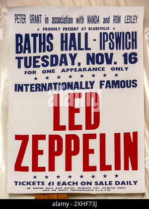 Led Zeppelin poster advertising performance at Baths Hall, Ipswich, Suffolk, England, Uk November 16th 1971 Stock Photo