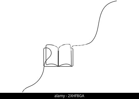 Continuous One line drawing of open book isolated outline vector art illustration Stock Vector